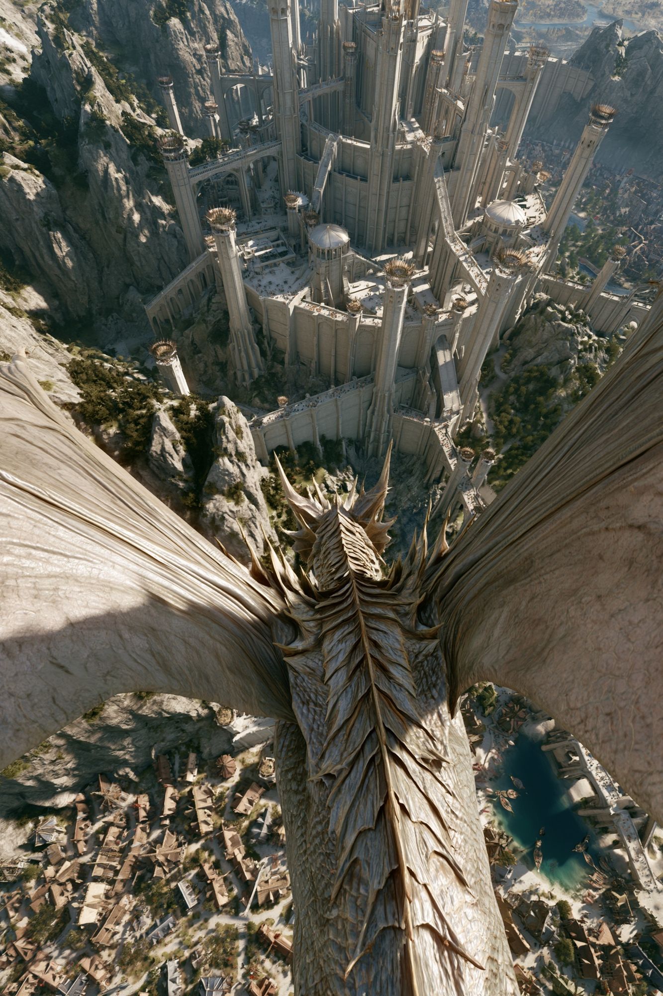Dragon Over Citadel Fantasy Print. poster — illustration art