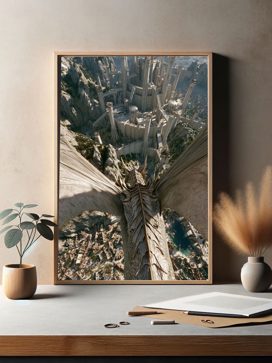 Dragon Over Citadel Fantasy Print. — room view 2