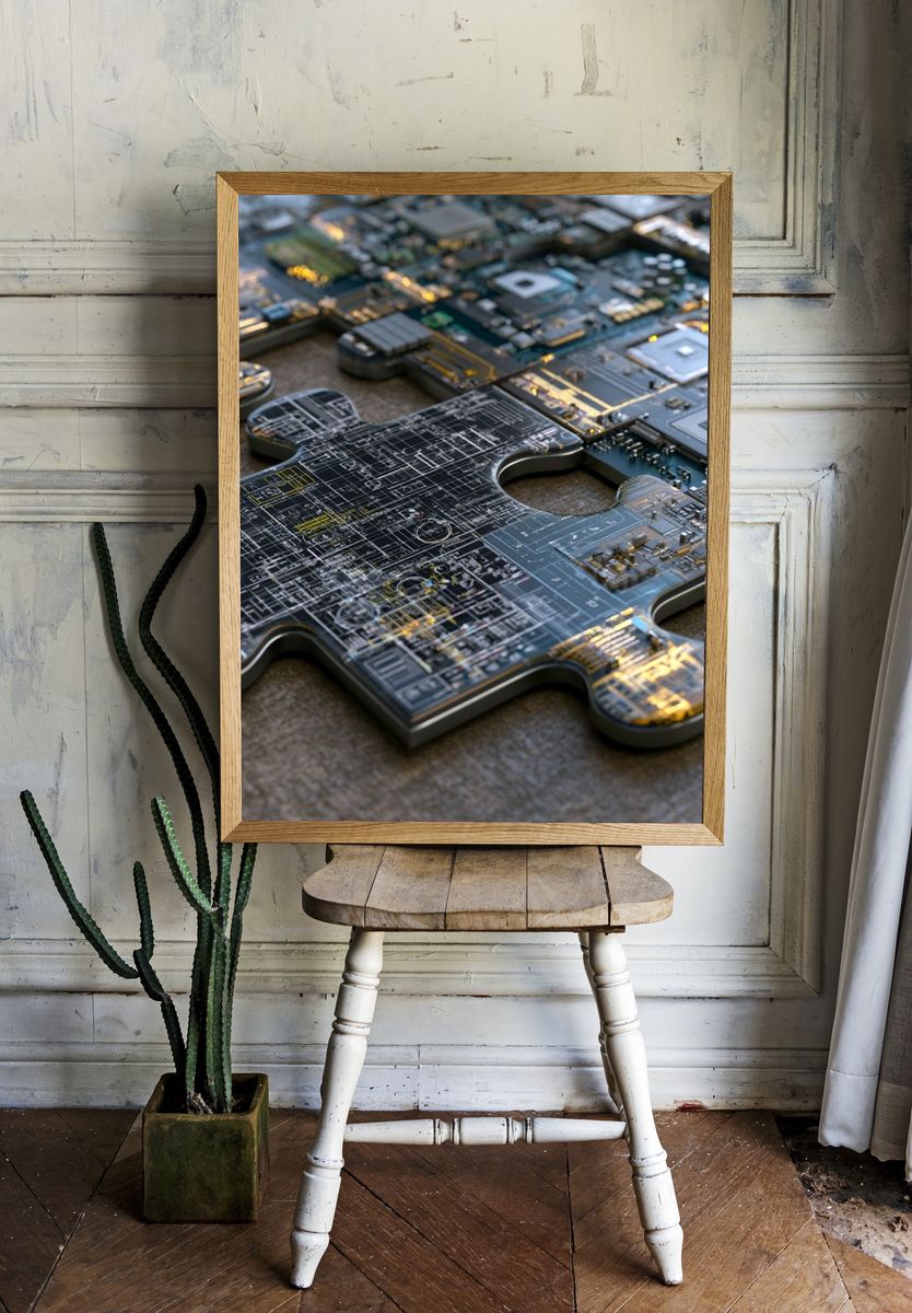 Circuit Puzzle Digital Art Poster. — room view 1
