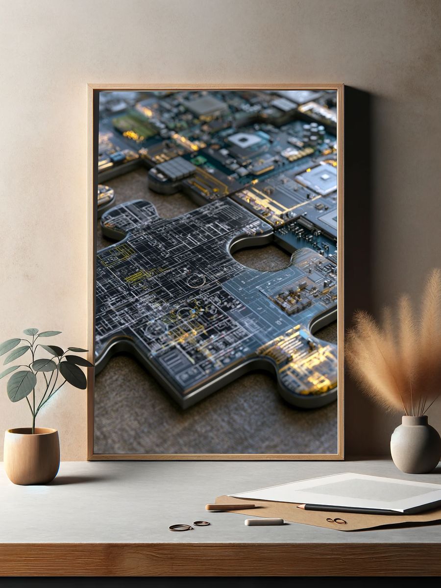 Circuit Puzzle Digital Art Poster. — room view 2