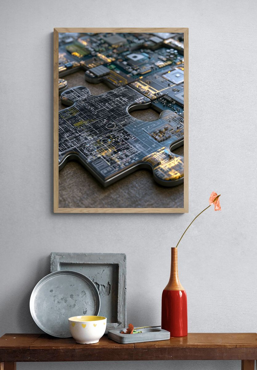 Circuit Puzzle Digital Art Poster. — room view 3
