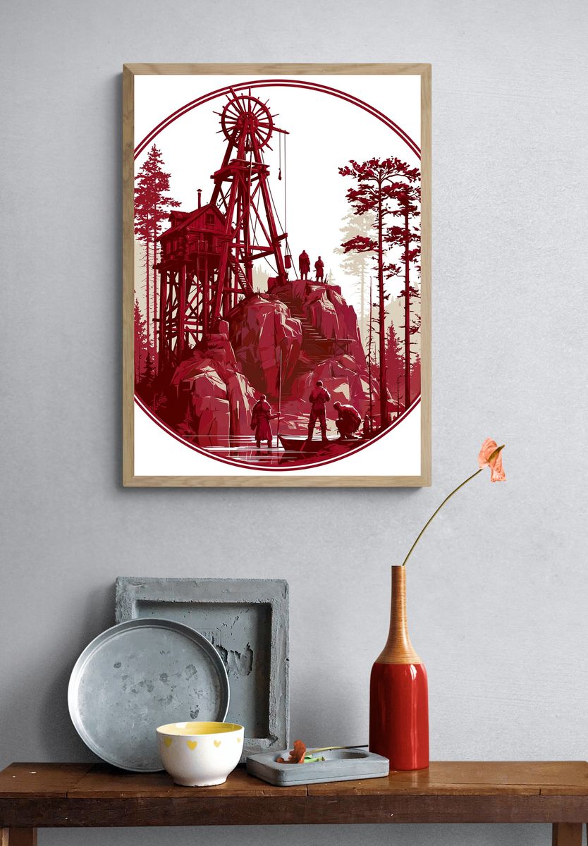 Red Mountain Outpost Illustration Poster. — room view 3