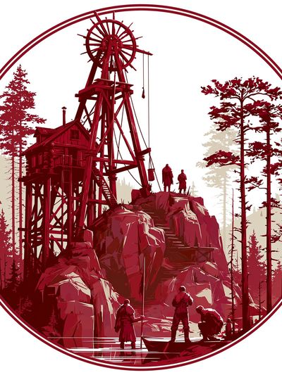 Red Mountain Outpost Illustration Poster. poster