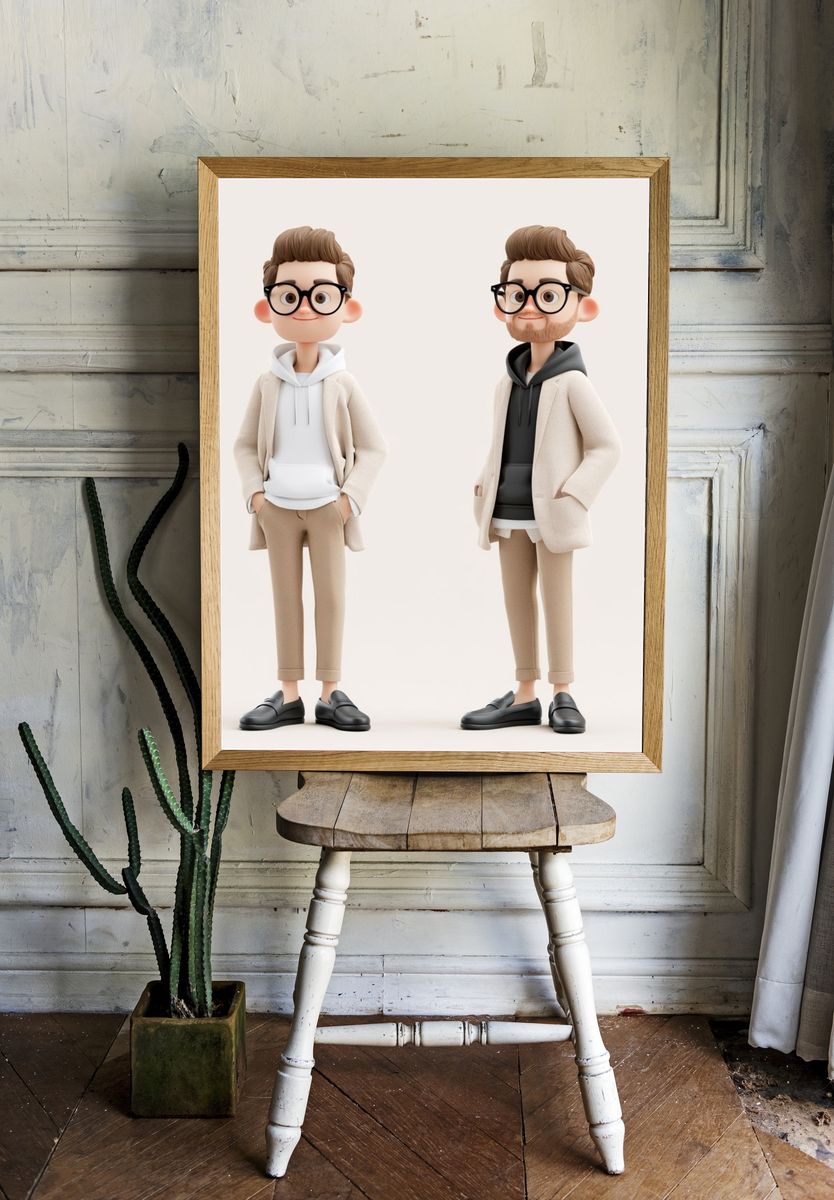 Stylish 3D Character Duo Poster. room preview