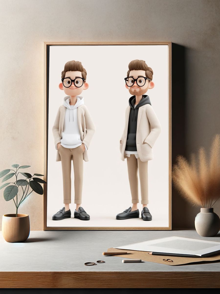 Stylish 3D Character Duo Poster. — room view 2