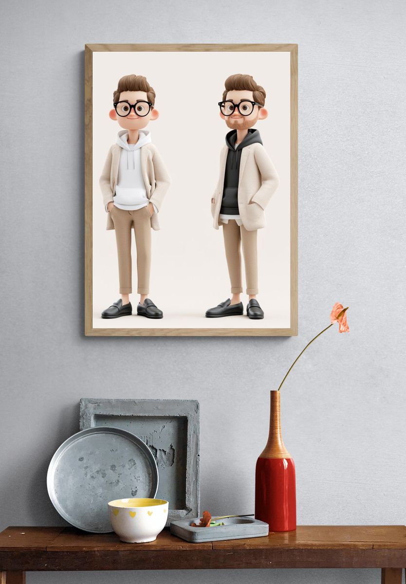 Stylish 3D Character Duo Poster. — room view 3