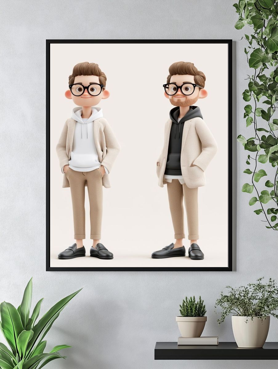 Stylish 3D Character Duo Poster. — room view 4