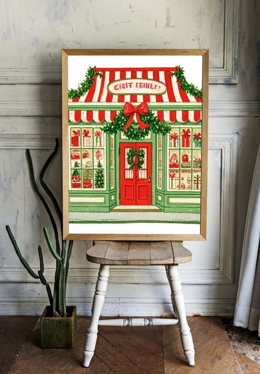 Christmas Shop Watercolor Poster. room preview