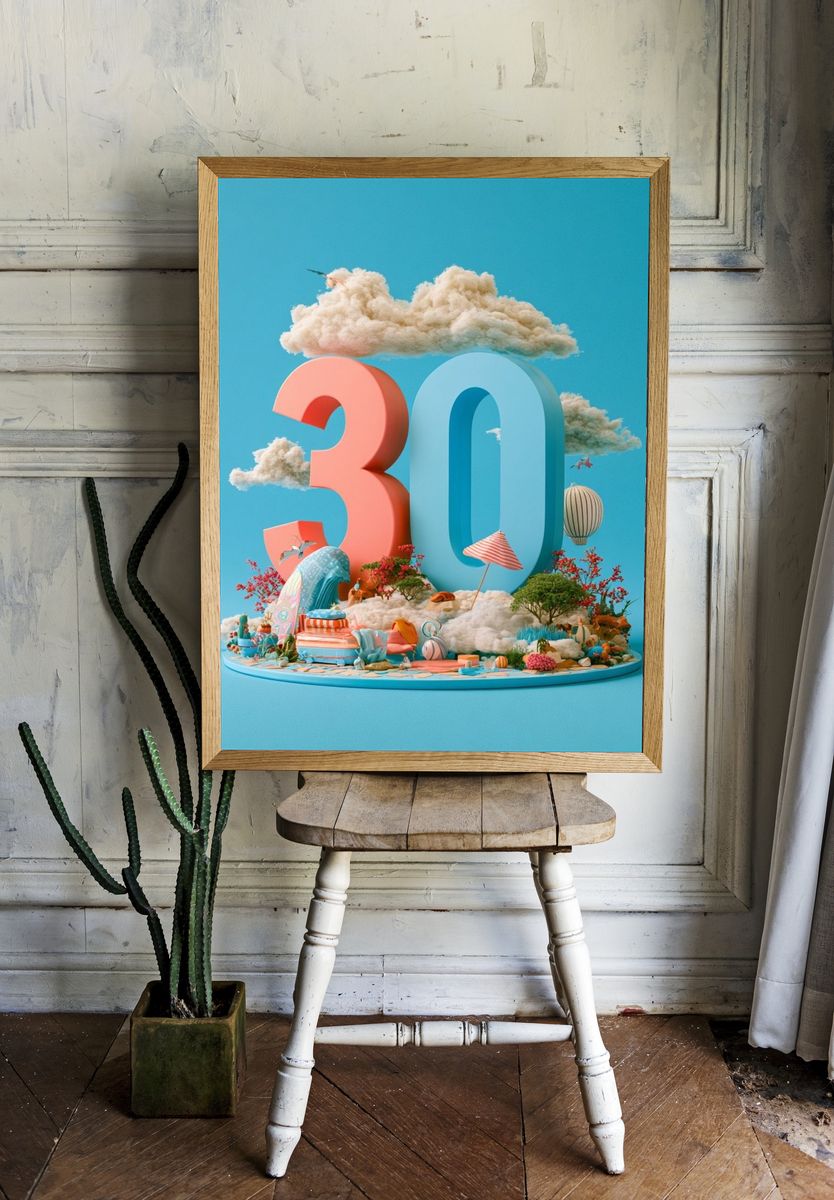 Dreamy 30 Celebration Illustration Poster. room preview