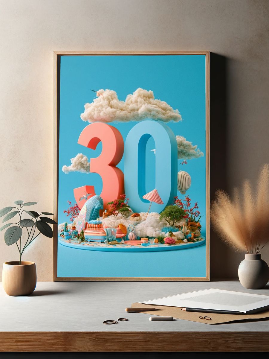 Dreamy 30 Celebration Illustration Poster. — room view 2