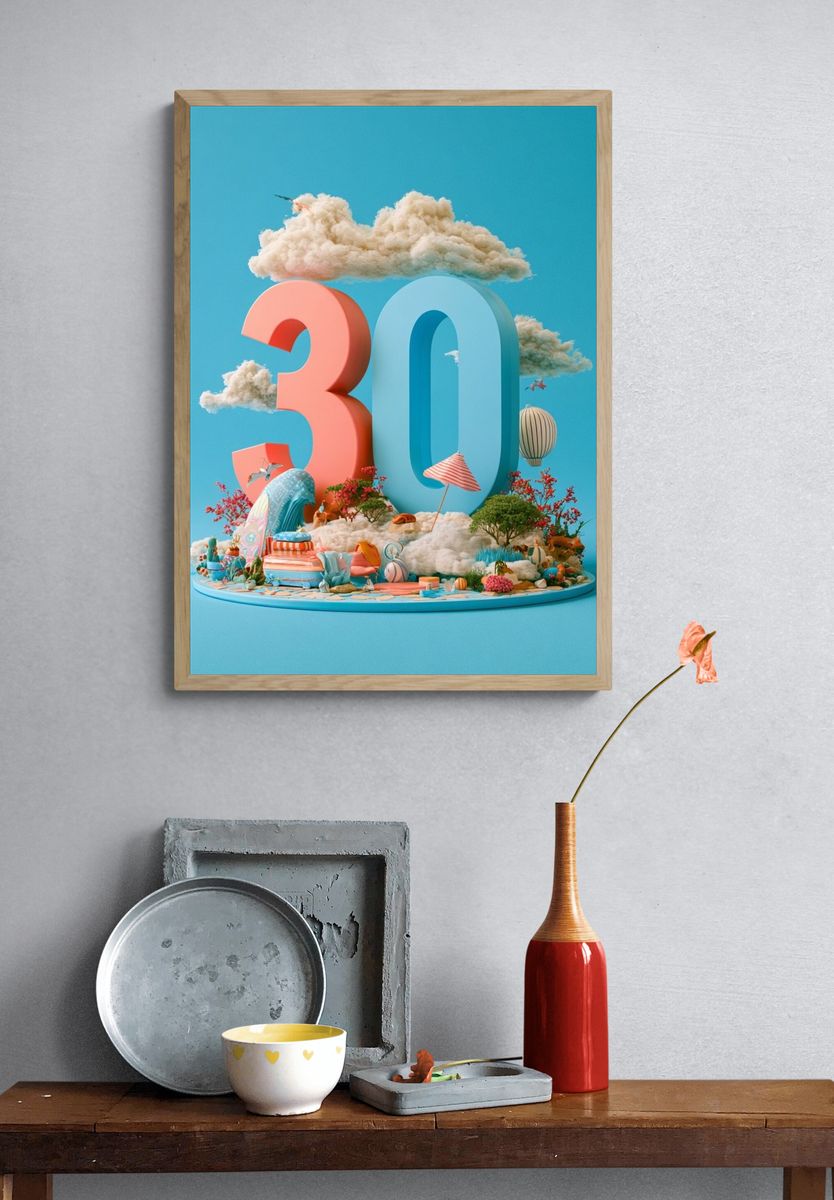 Dreamy 30 Celebration Illustration Poster. — room view 3