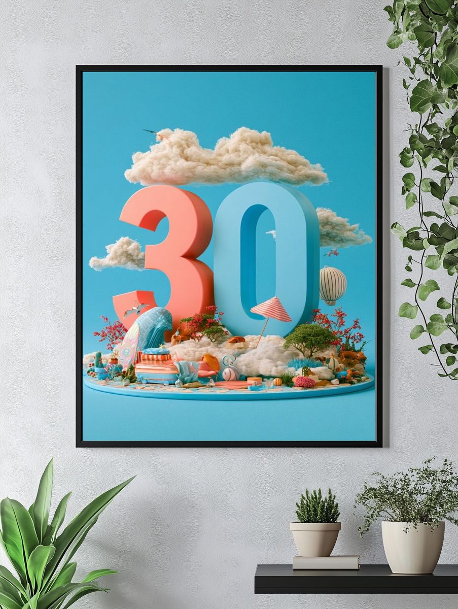 Dreamy 30 Celebration Illustration Poster. — room view 4