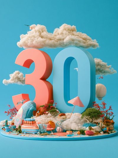 Dreamy 30 Celebration Illustration Poster.