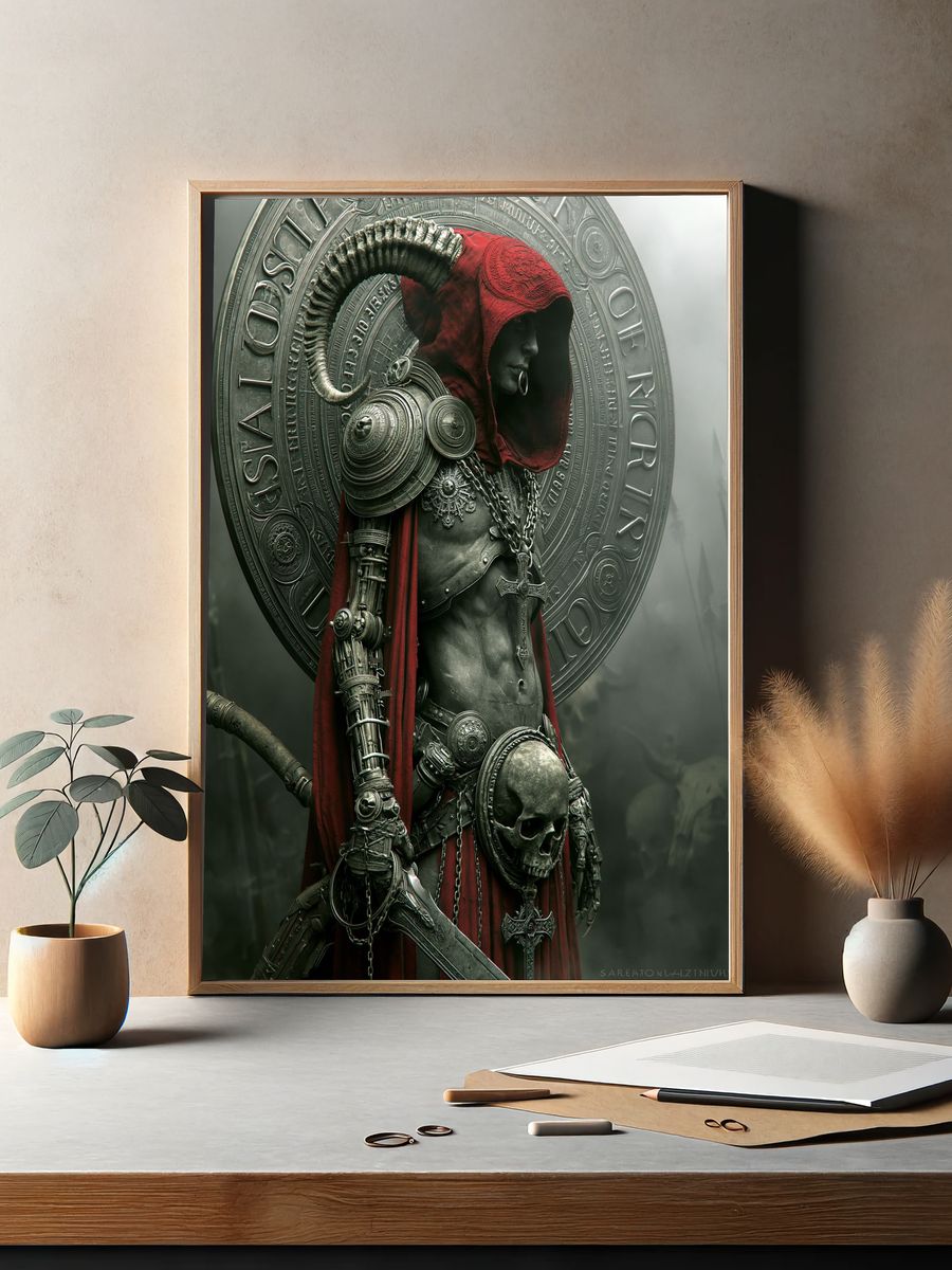 Dark Hooded Warrior Fantasy Print. — room view 2