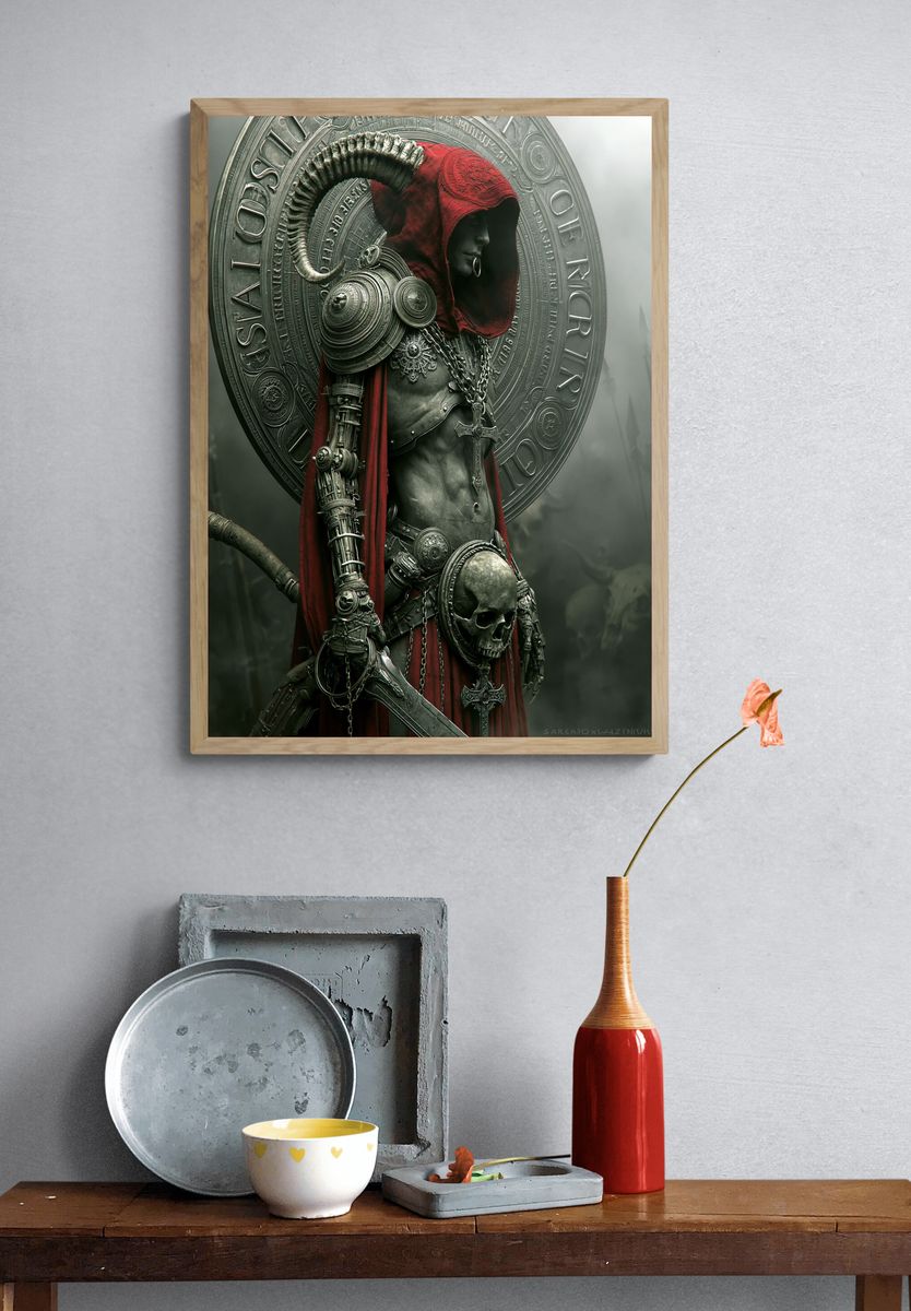 Dark Hooded Warrior Fantasy Print. — room view 3
