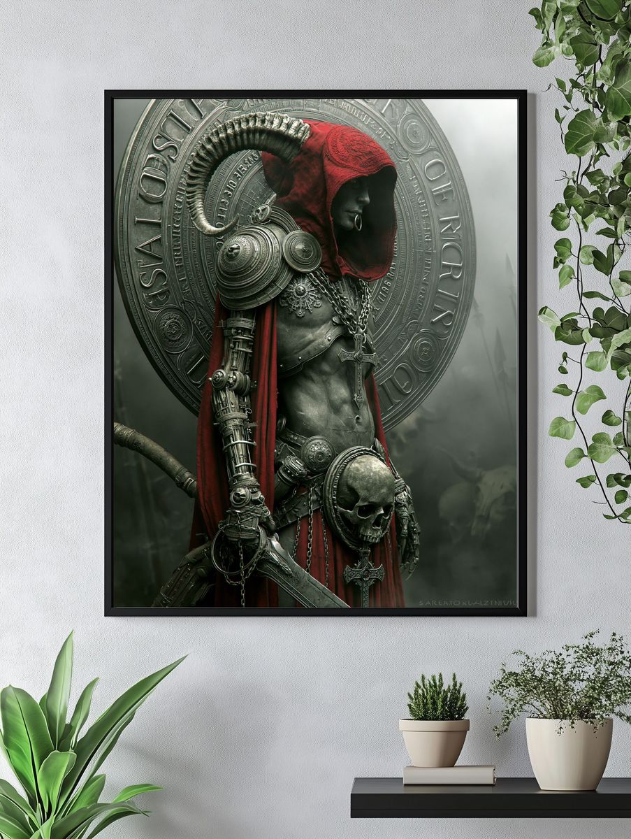 Dark Hooded Warrior Fantasy Print. — room view 4