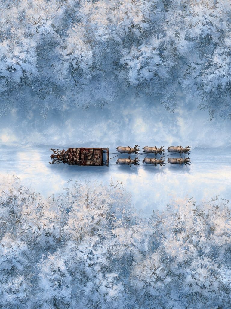Winter Sleigh Over Snowy Forest Poster. poster detail
