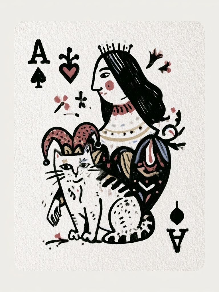 Queen of Spades Cat Illustration Poster. poster — illustration art