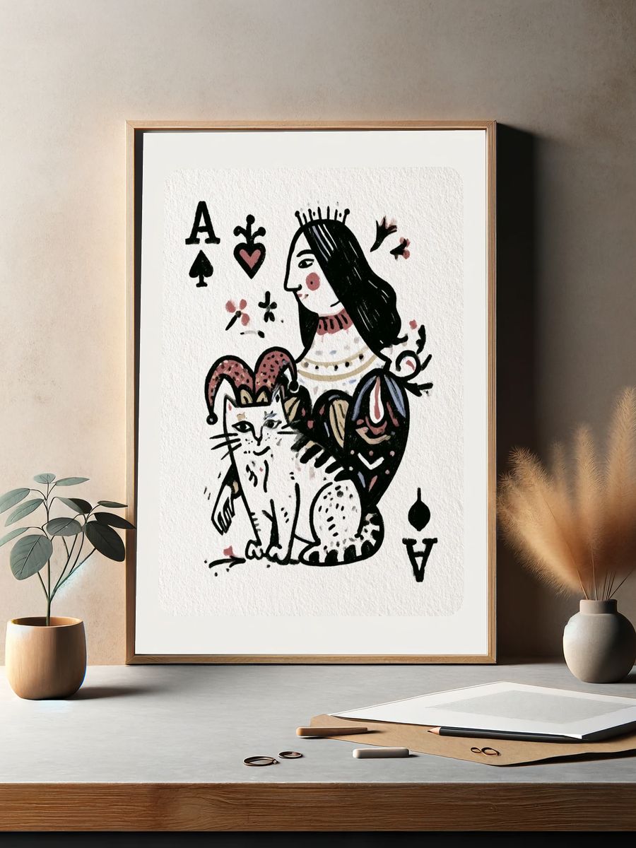 Queen of Spades Cat Illustration Poster. — room view 2