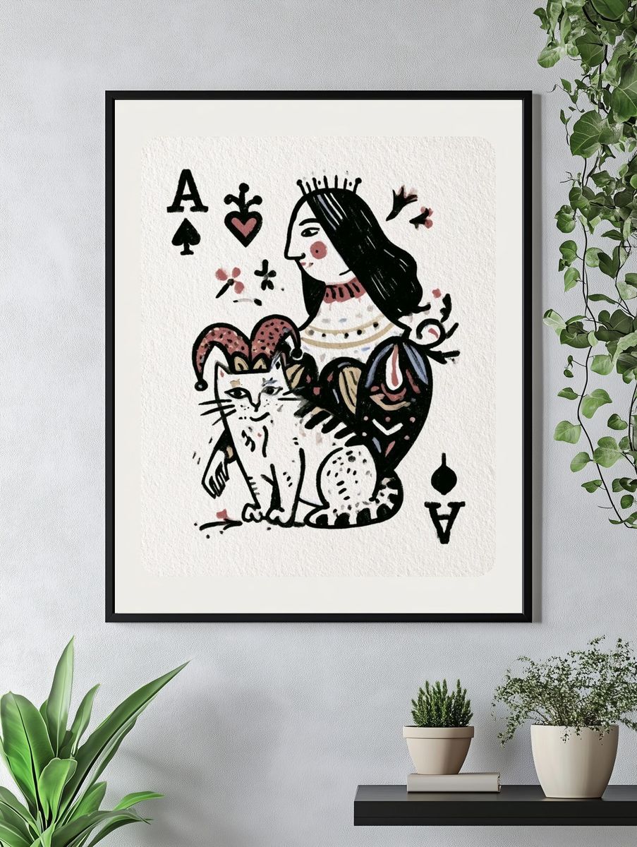 Queen of Spades Cat Illustration Poster. — room view 4