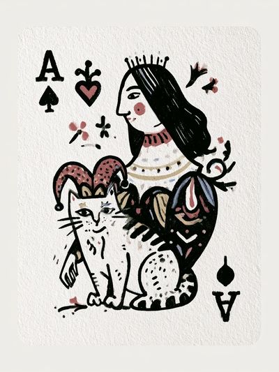 Queen of Spades Cat Illustration Poster.
