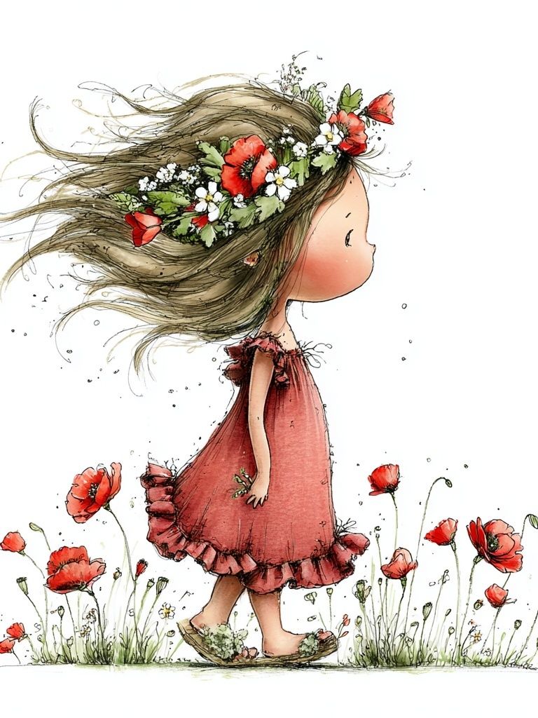 Flower Crown Girl Watercolor Print. poster detail