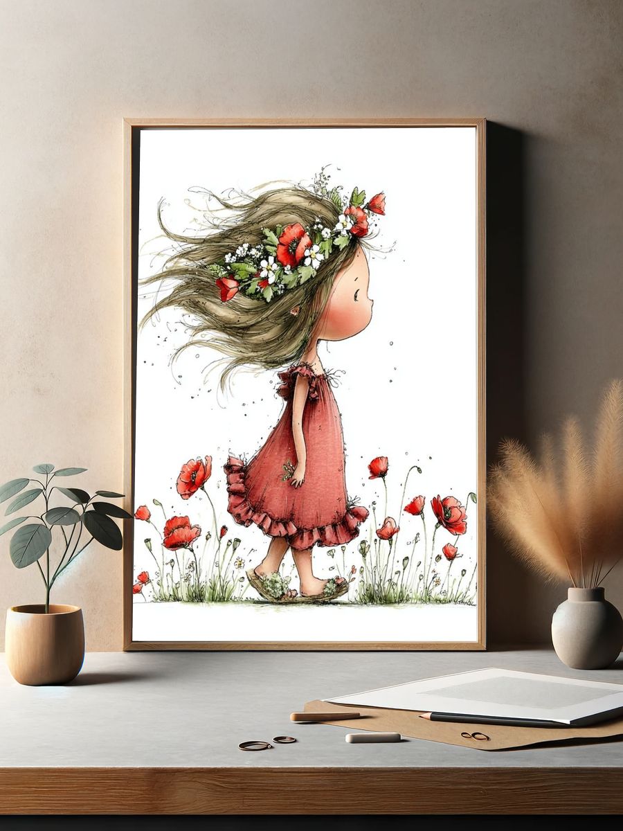 Flower Crown Girl Watercolor Print. — room view 2