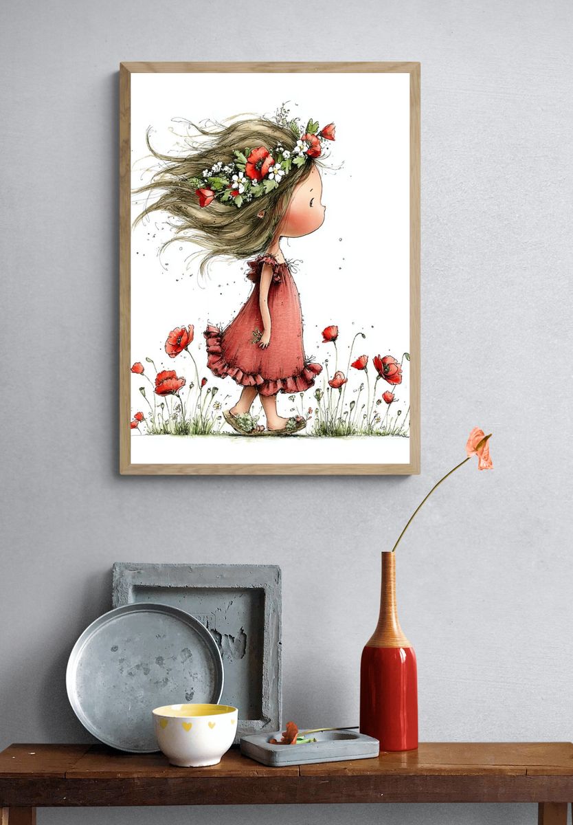 Flower Crown Girl Watercolor Print. — room view 3