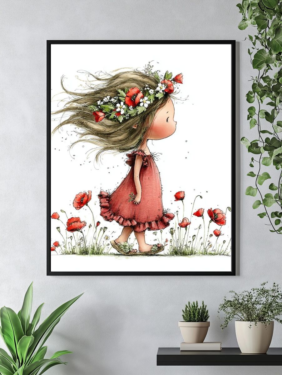 Flower Crown Girl Watercolor Print. — room view 4