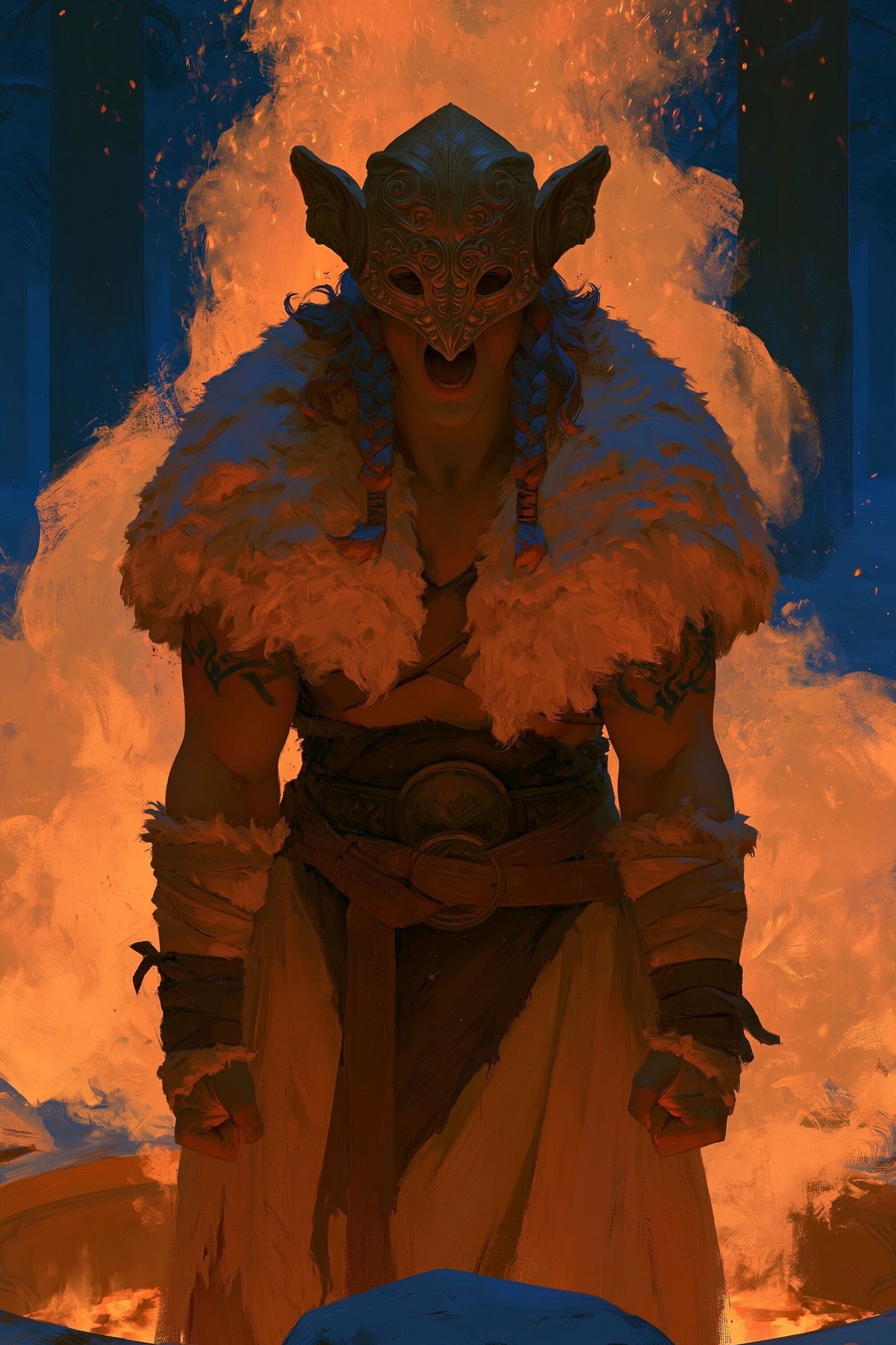 Fire Ritual Warrior Illustration Poster. poster — illustration art