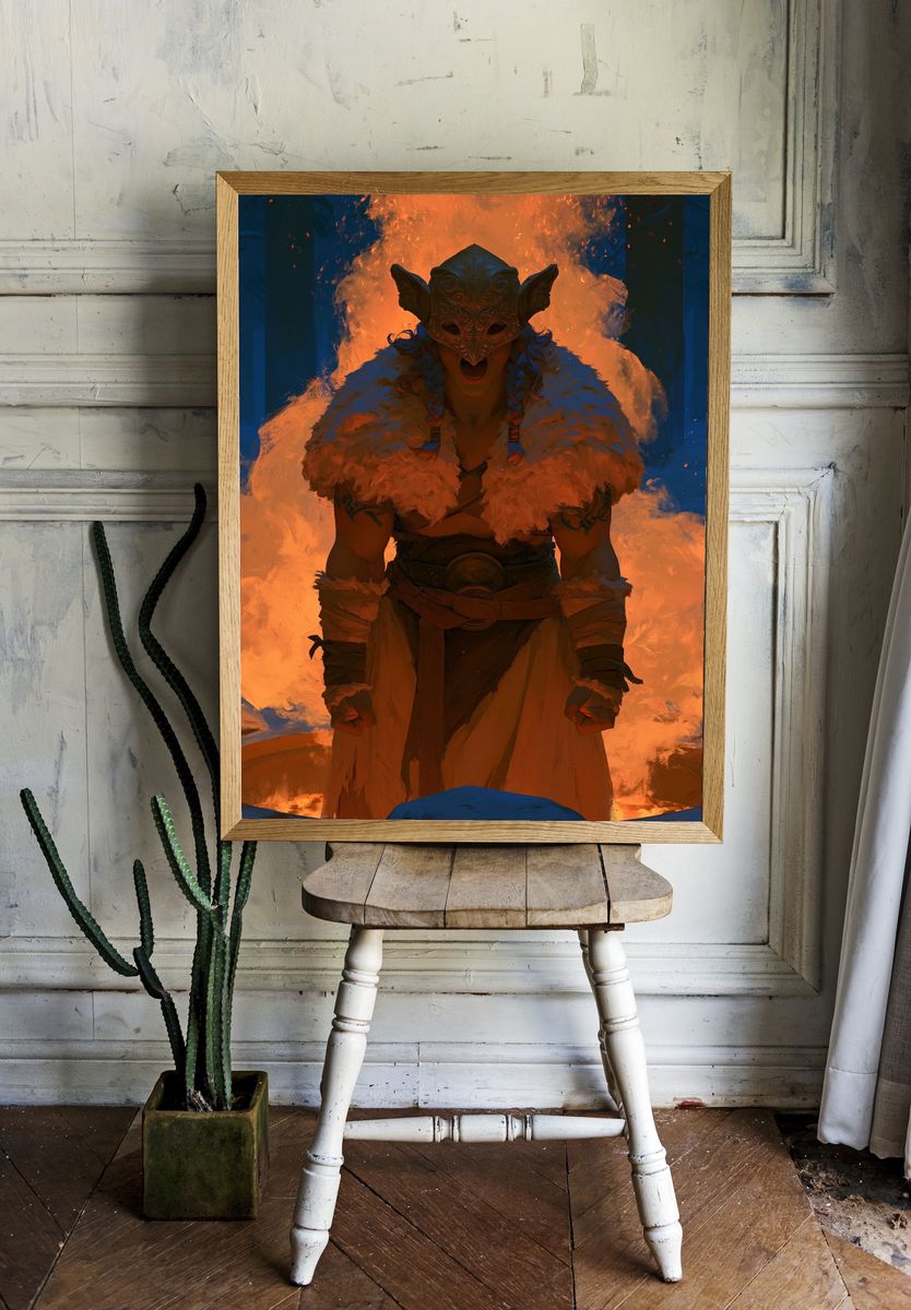 Fire Ritual Warrior Illustration Poster. — room view 1