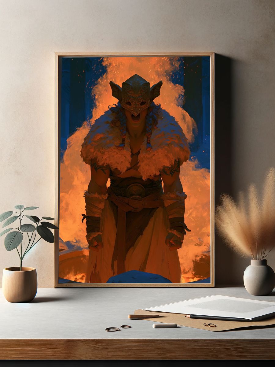 Fire Ritual Warrior Illustration Poster. — room view 2