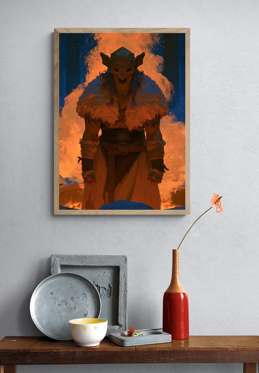 Fire Ritual Warrior Illustration Poster. — room view 3