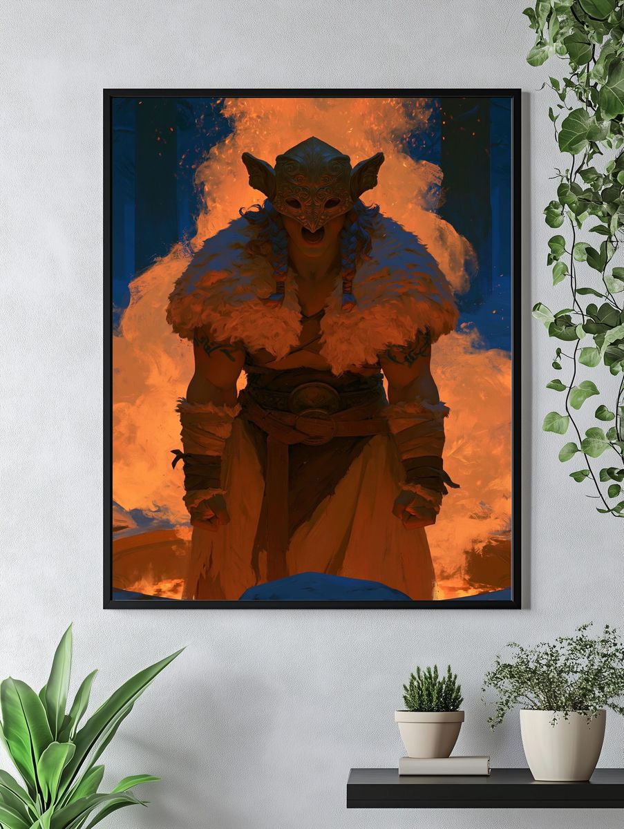 Fire Ritual Warrior Illustration Poster. — room view 4