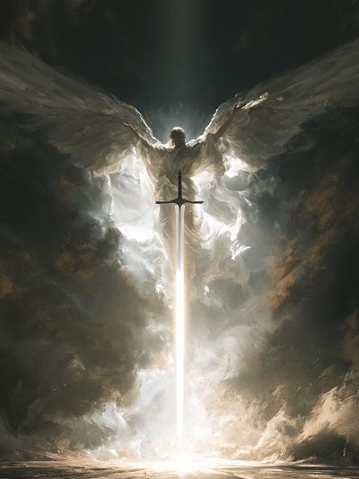 Winged Angel Sword Illustration Poster.