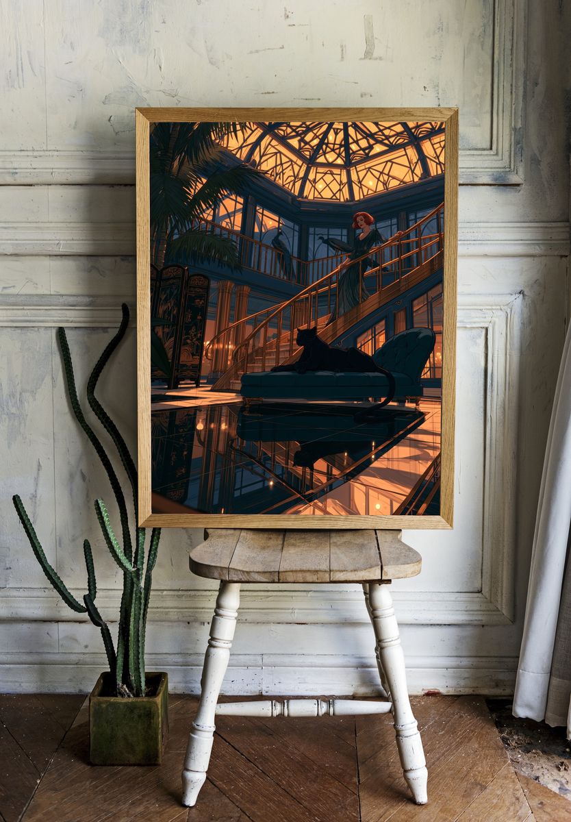 Art Deco Atrium Woman Poster. room preview