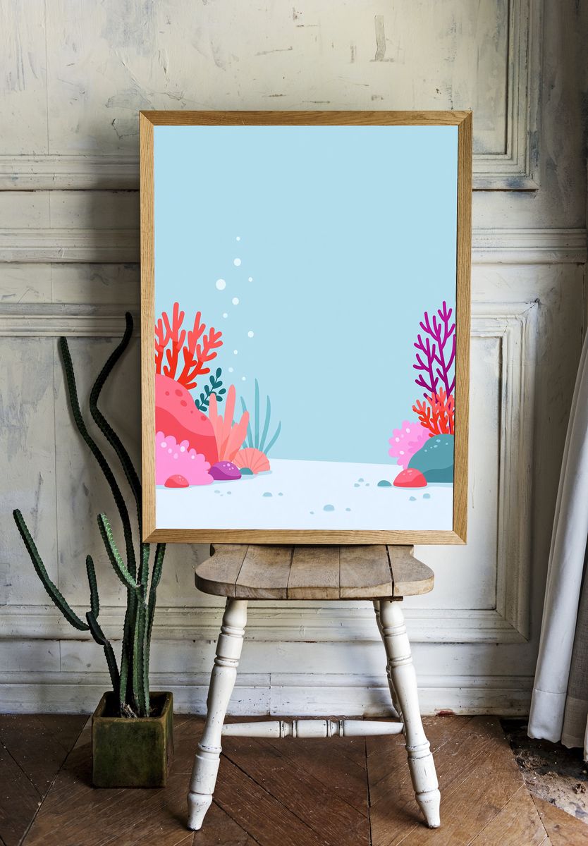 Colorful Coral Reef Illustration Poster. — room view 1