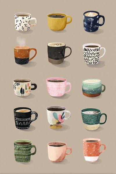 Patterned Coffee Mugs Illustration Poster. poster print