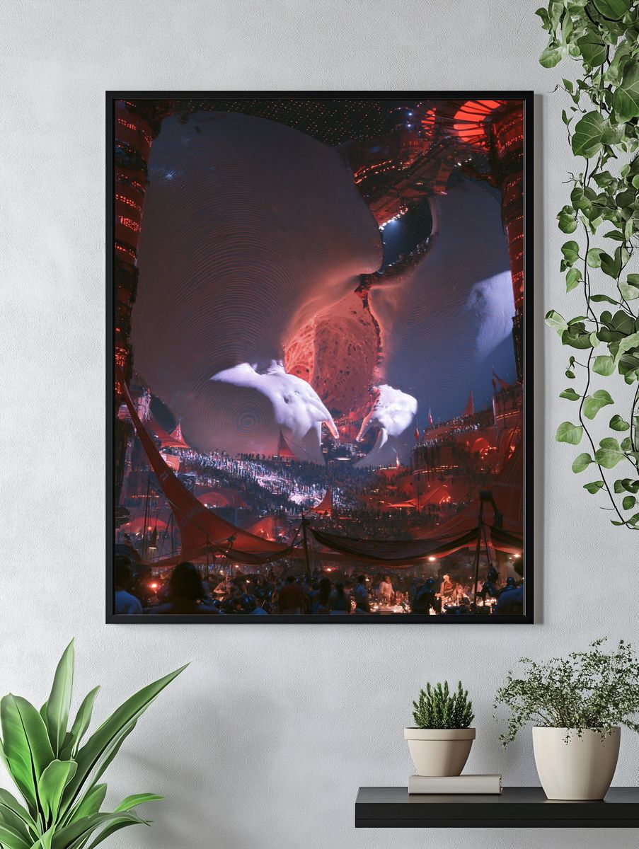 Surreal Neon Cityscape Print. — room view 4