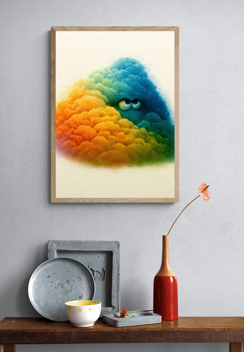 Rainbow Cloud Creature Illustration Poster. — room view 3