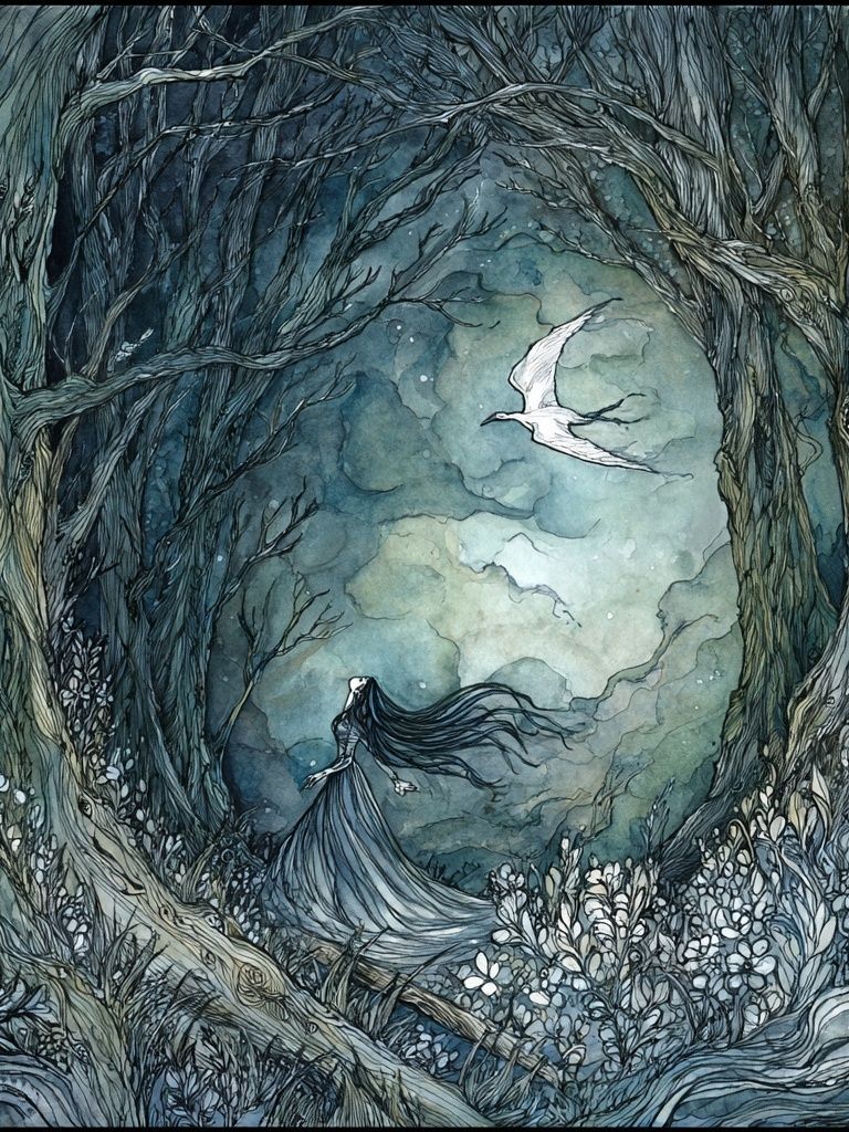 Moonlit Forest Spirit Illustration Poster. poster detail