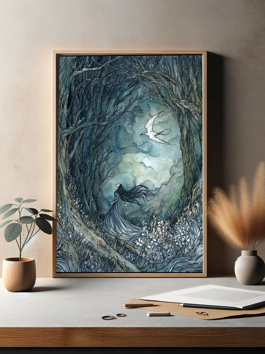 Moonlit Forest Spirit Illustration Poster. — room view 2