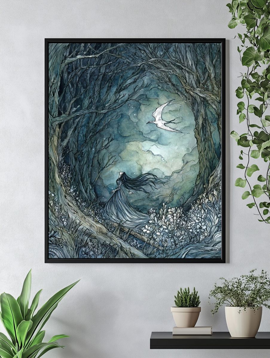 Moonlit Forest Spirit Illustration Poster. — room view 4