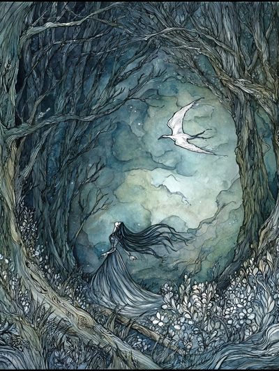 Moonlit Forest Spirit Illustration Poster. poster