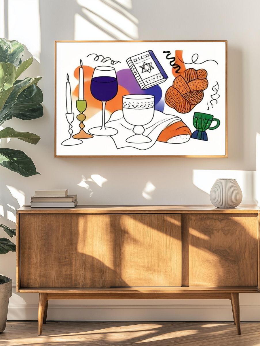 Shabbat Table Illustration Poster. — room view 3