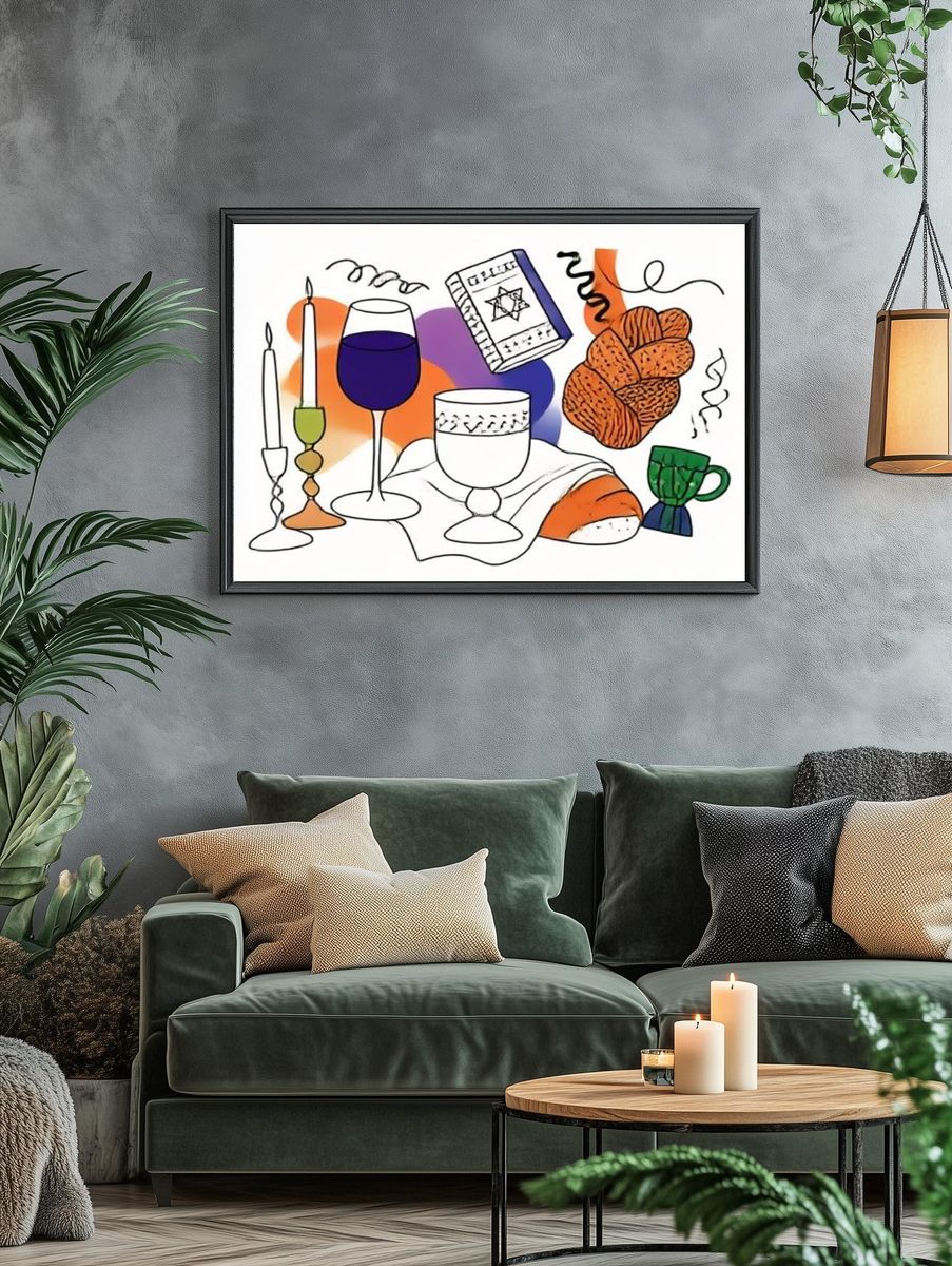 Shabbat Table Illustration Poster. — room view 4