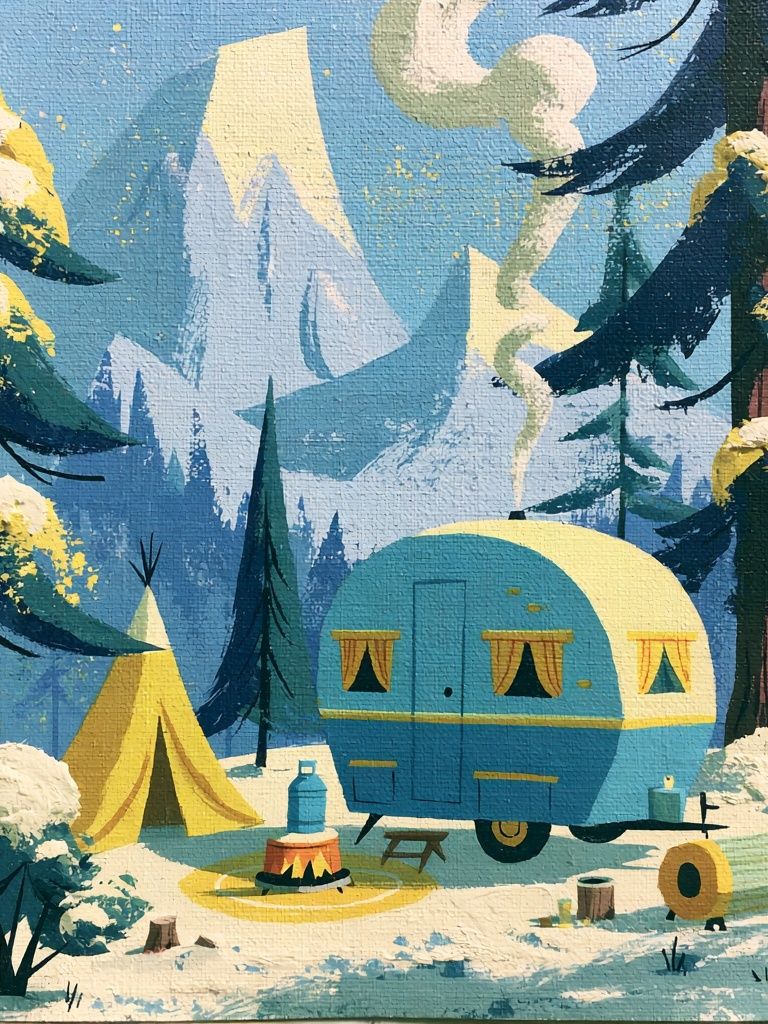 Snowy Mountain Camp Illustration Poster. poster detail