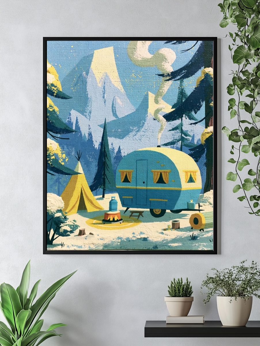 Snowy Mountain Camp Illustration Poster. — room view 4