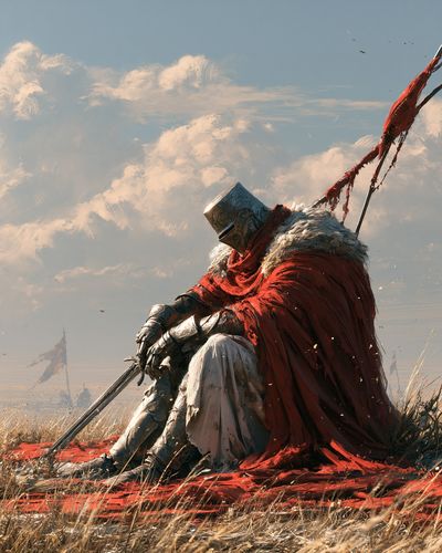 Armored Knight in Red Cloak Print.