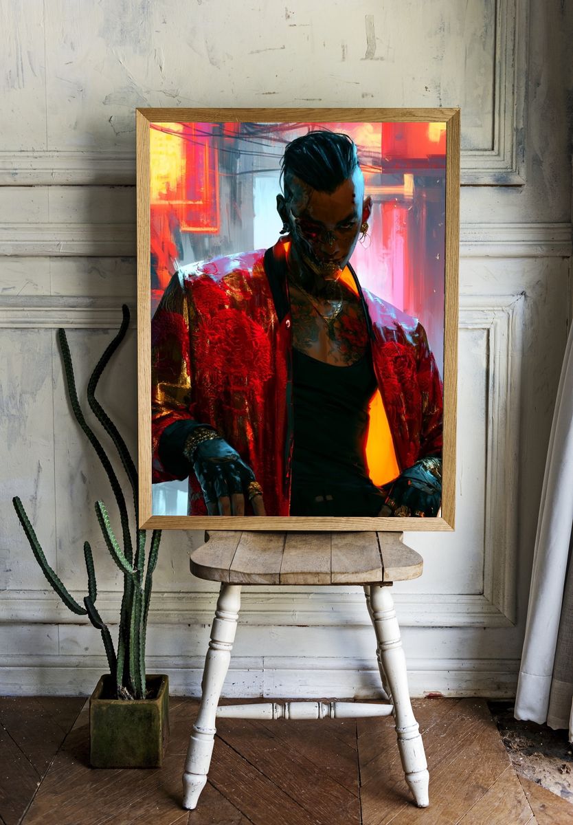 Cyberpunk Portrait Digital Art Poster. — room view 1